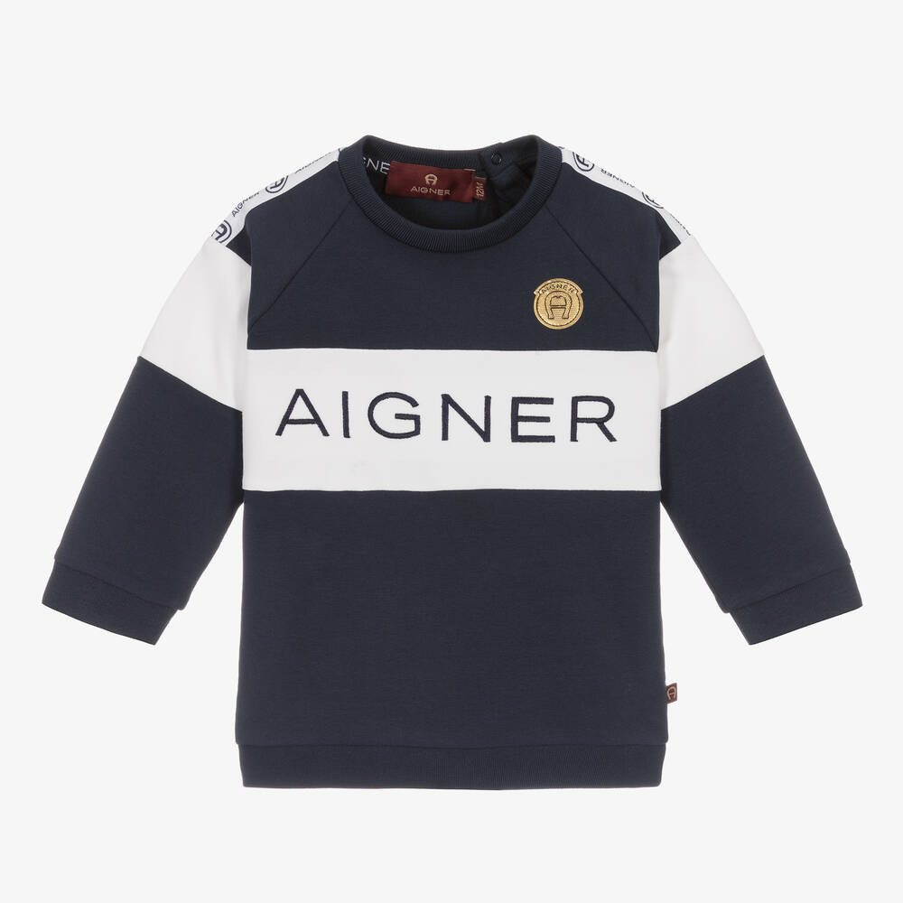 AIGNER - Sweat bleu et blanc rayé garçon  | Childrensalon