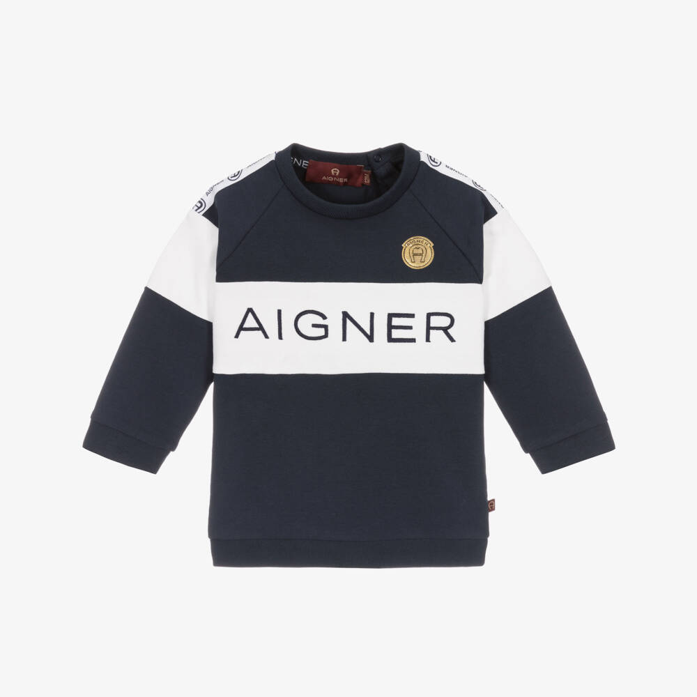 AIGNER-Boys Blue & White Stripe Sweatshirt  | Childrensalon Outlet
