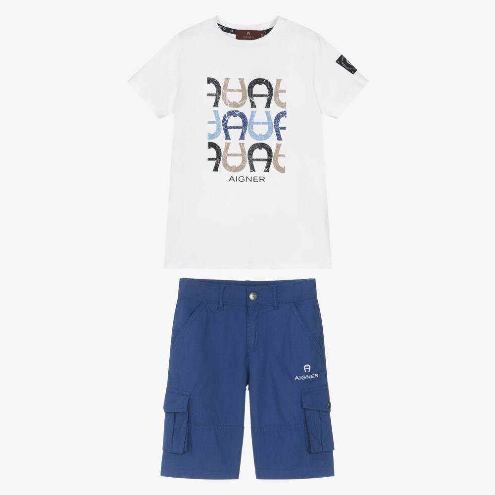 AIGNER-طقم كاجوال أزرق وأبيض للأولاد | Childrensalon Outlet