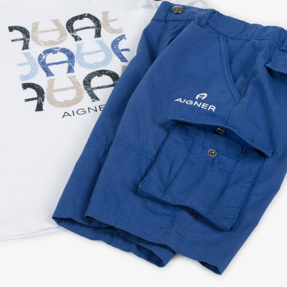 AIGNER-طقم كاجوال أزرق وأبيض للأولاد | Childrensalon Outlet