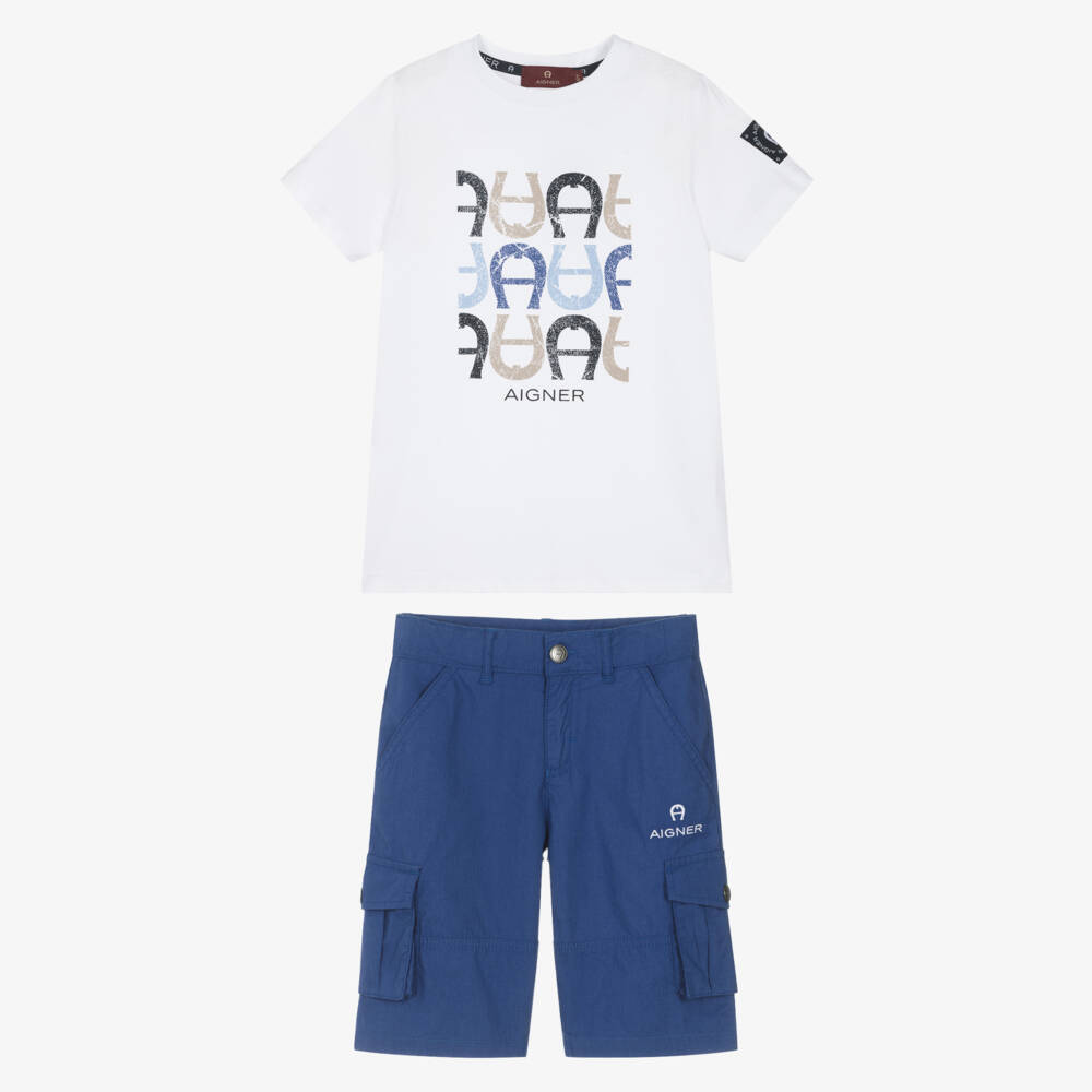 AIGNER-طقم كاجوال أزرق وأبيض للأولاد | Childrensalon Outlet