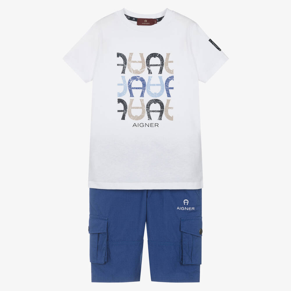 AIGNER-طقم كاجوال أزرق وأبيض للأولاد | Childrensalon Outlet
