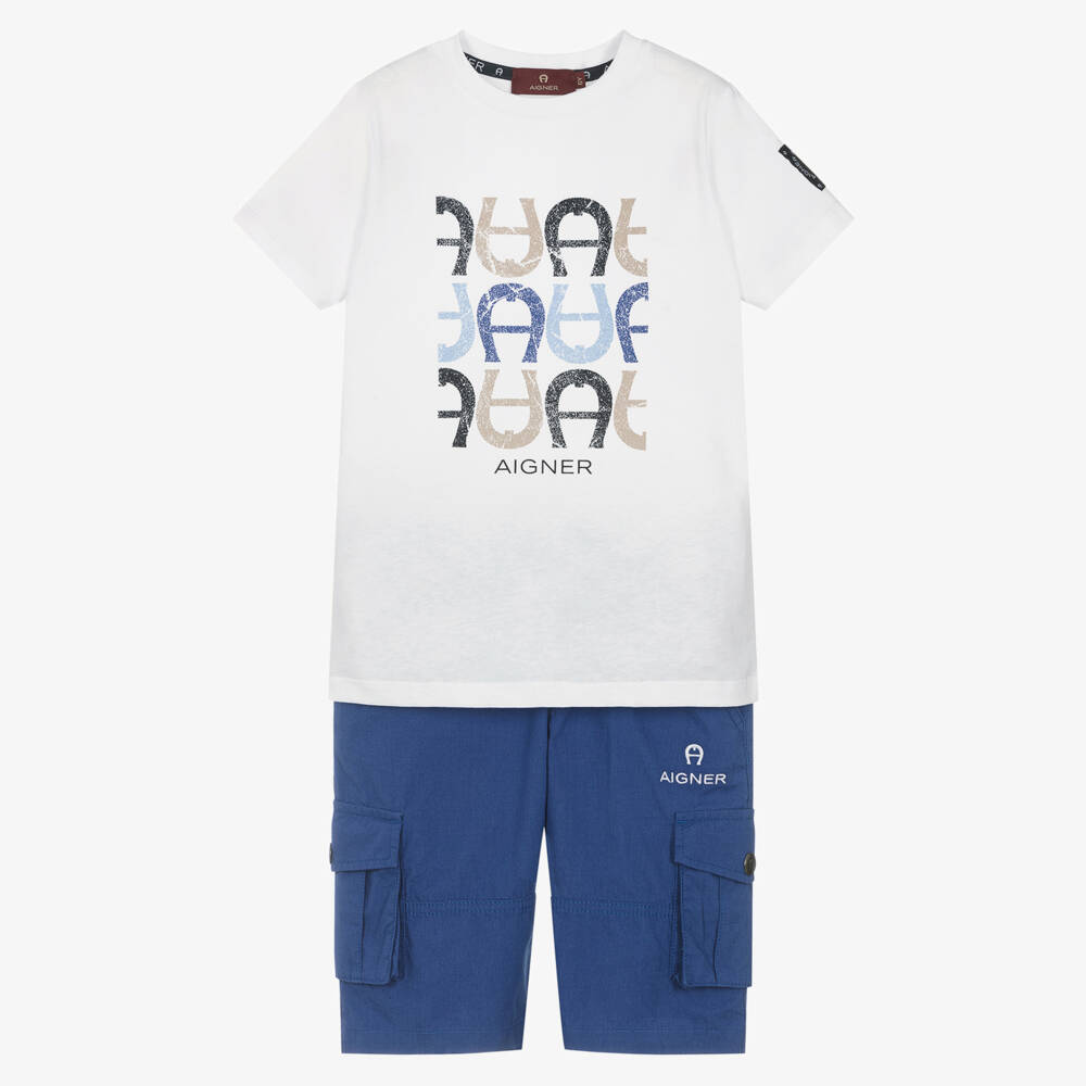 AIGNER-طقم كاجوال أزرق وأبيض للأولاد | Childrensalon Outlet