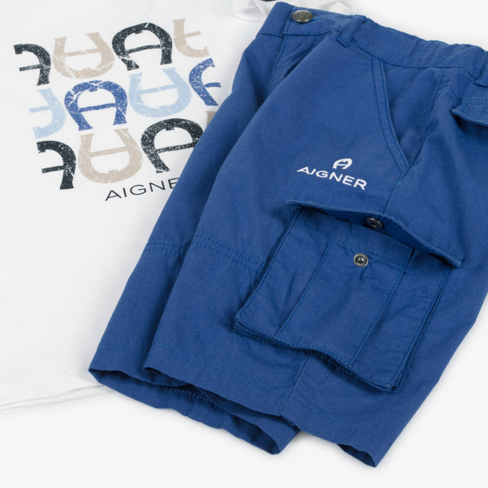 AIGNER-طقم كاجوال أزرق وأبيض للأولاد | Childrensalon Outlet