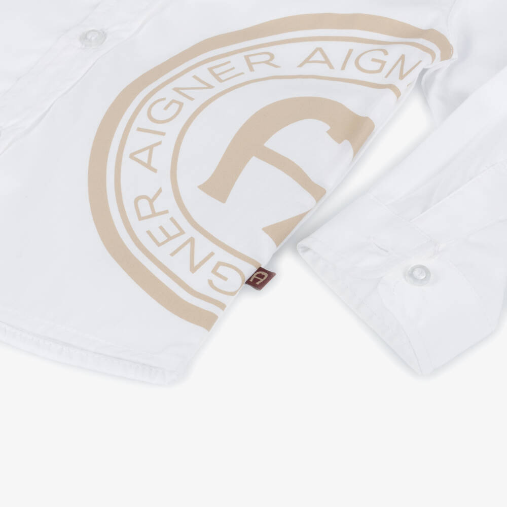AIGNER-Элегантная белая и бежевая рубашка для мальчиков | Childrensalon Outlet
