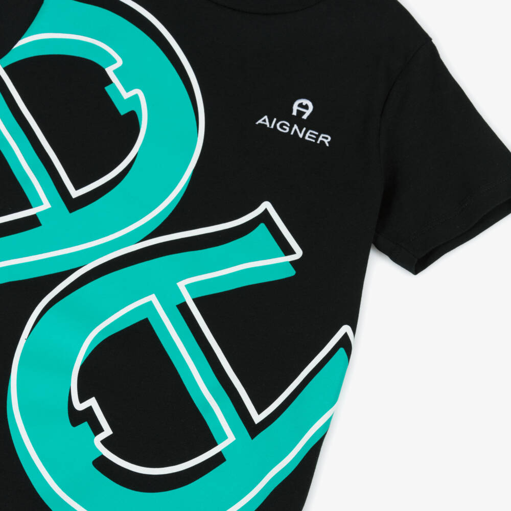AIGNER-Классическая черная хлопковая футболка для мальчиков | Childrensalon Outlet