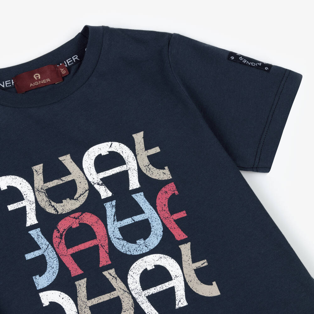 AIGNER-Boys Classic Blue Cotton Tee | Childrensalon Outlet