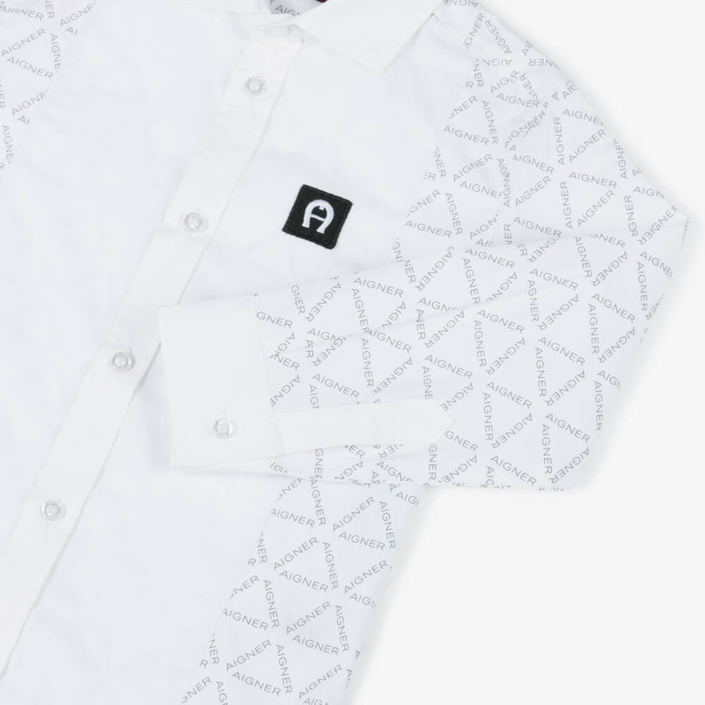 AIGNER-Boys Classic Grey & White Logo Shirt | Childrensalon Outlet