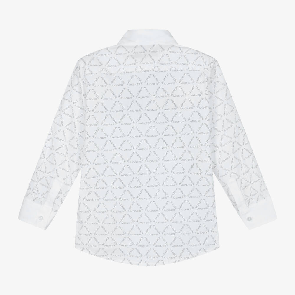 AIGNER-Boys Classic Grey & White Logo Shirt | Childrensalon Outlet