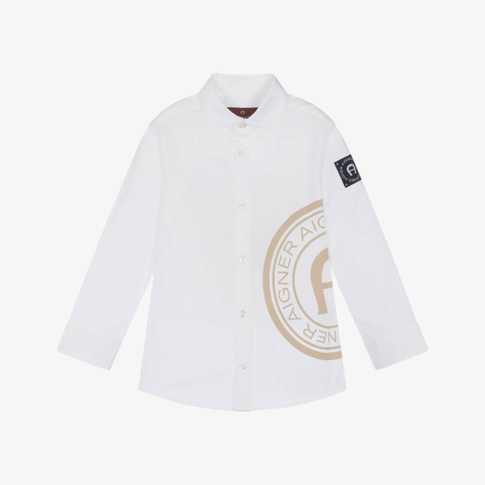 AIGNER-Boys Classic White Cotton Shirt | Childrensalon Outlet