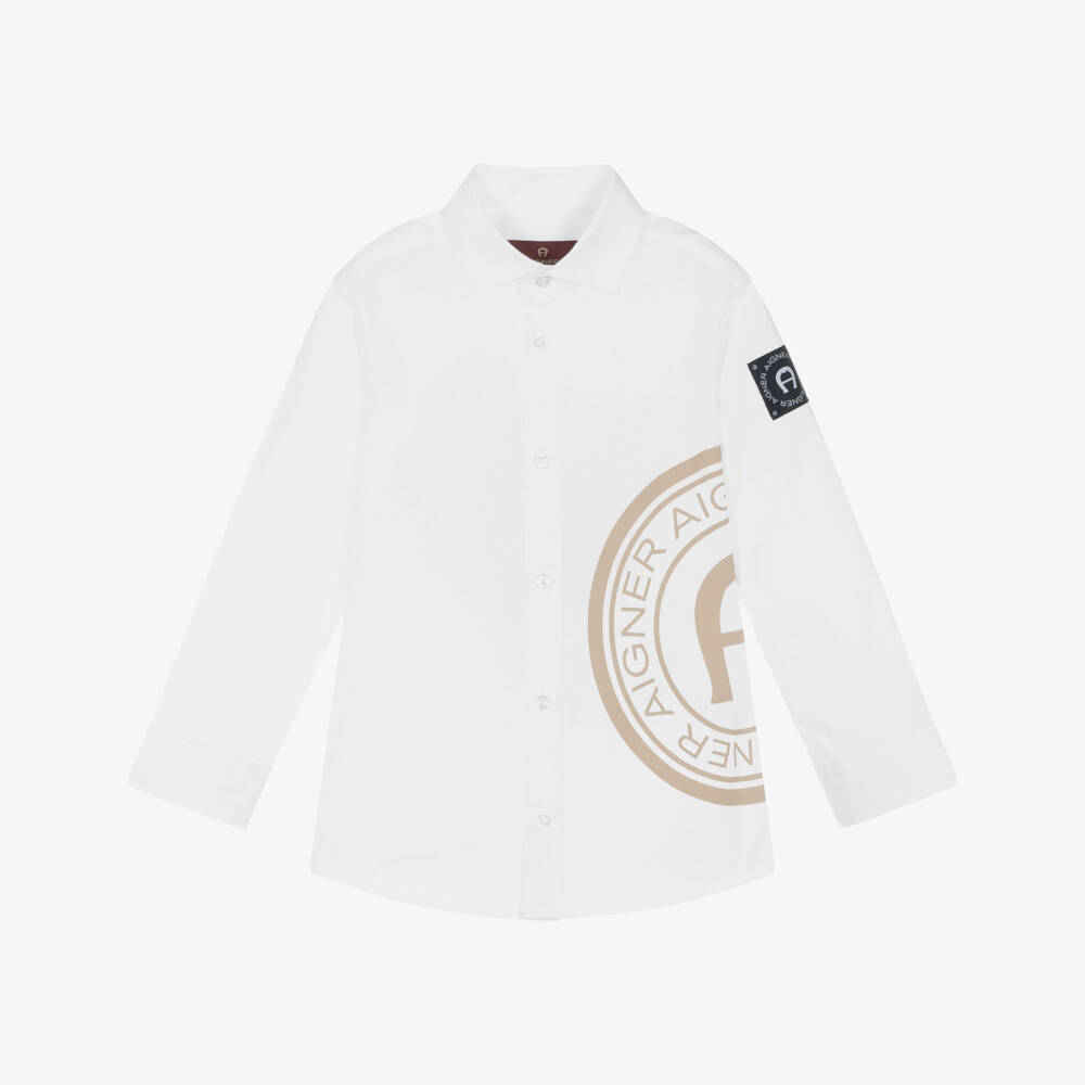 AIGNER-Boys Classic White Cotton Shirt | Childrensalon Outlet