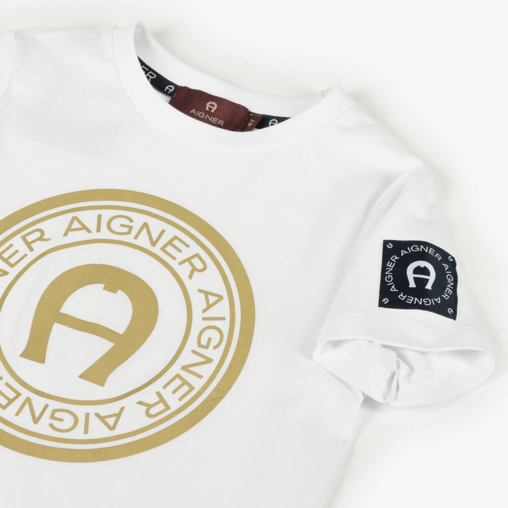 AIGNER-Классическая белая хлопковая футболка для мальчиков | Childrensalon Outlet