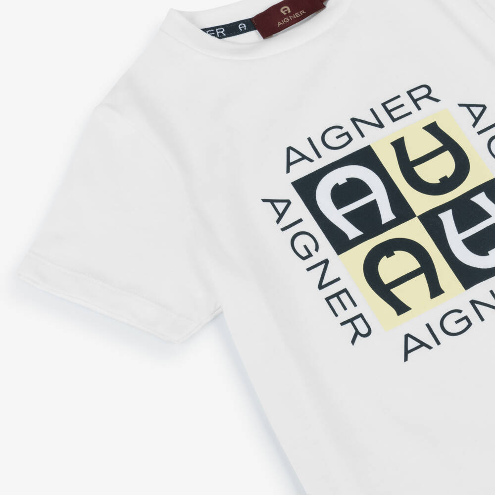 AIGNER-تي شيرت قطني كلاسيكي أبيض للأولاد | Childrensalon Outlet