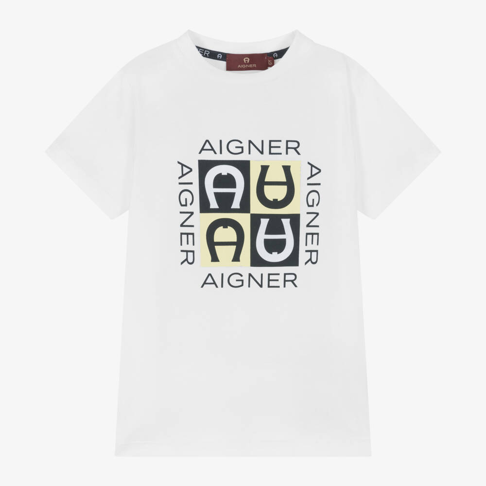 AIGNER-تي شيرت قطني كلاسيكي أبيض للأولاد | Childrensalon Outlet