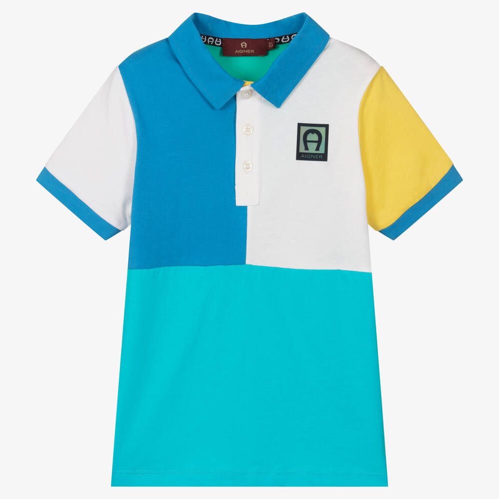 AIGNER - Хлопковая рубашка поло с цветовыми блоками | Childrensalon