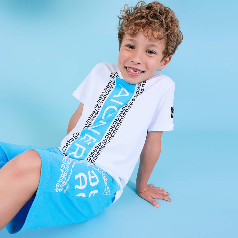 AIGNER-Boys Cotton Jersey Blue Shorts | Childrensalon Outlet