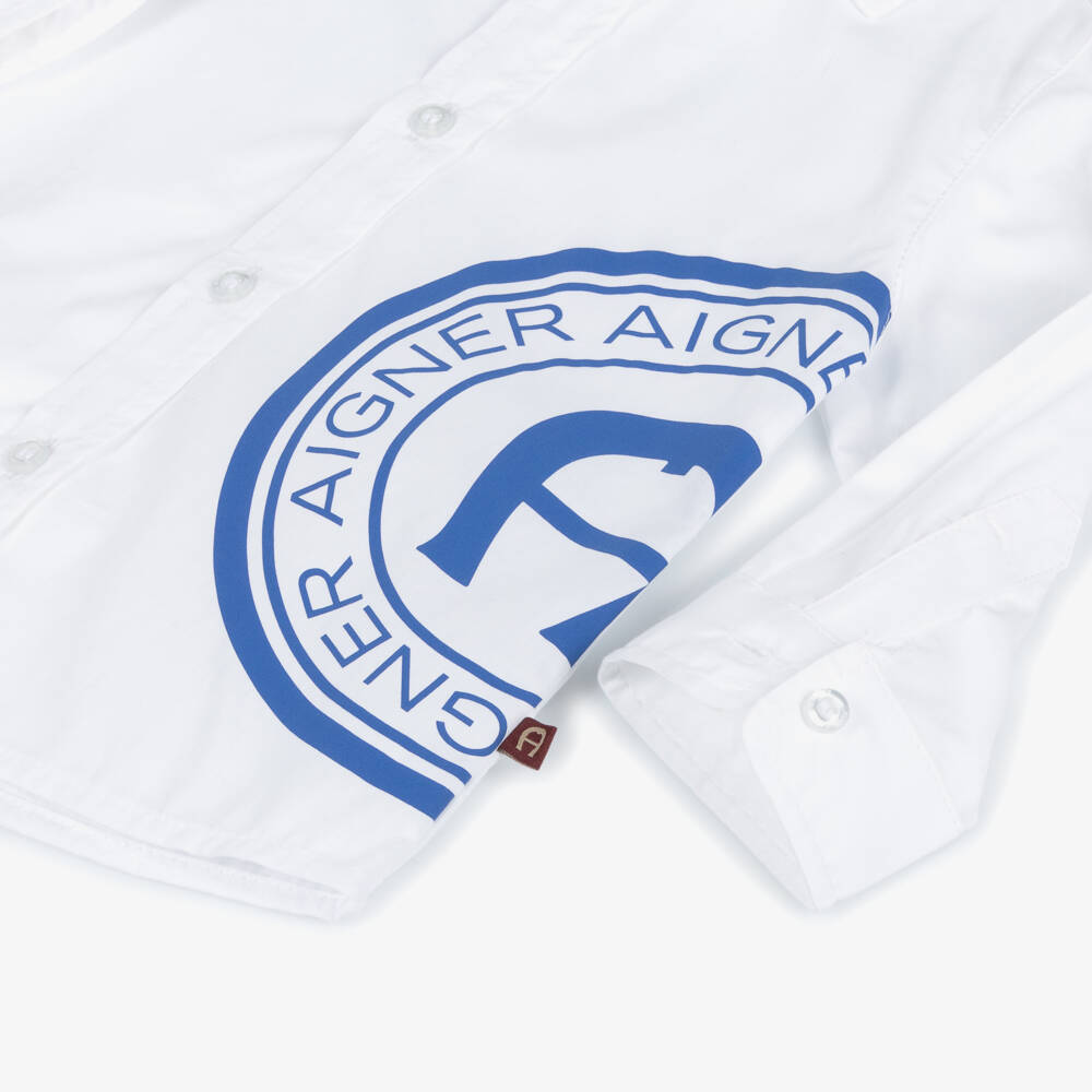 AIGNER-Рубашка из хлопка с синим эмблемой для мальчиков | Childrensalon Outlet