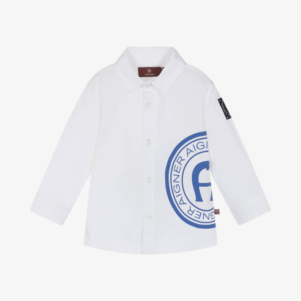 AIGNER-Рубашка из хлопка с синим эмблемой для мальчиков | Childrensalon Outlet