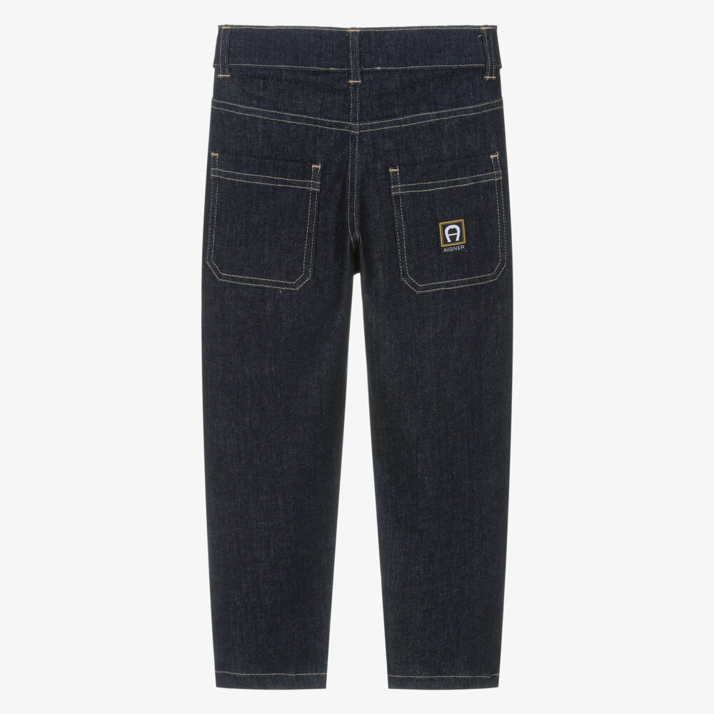 AIGNER-Boys Dark Blue Denim Jeans with Embossed Gold Rivets | Childrensalon Outlet