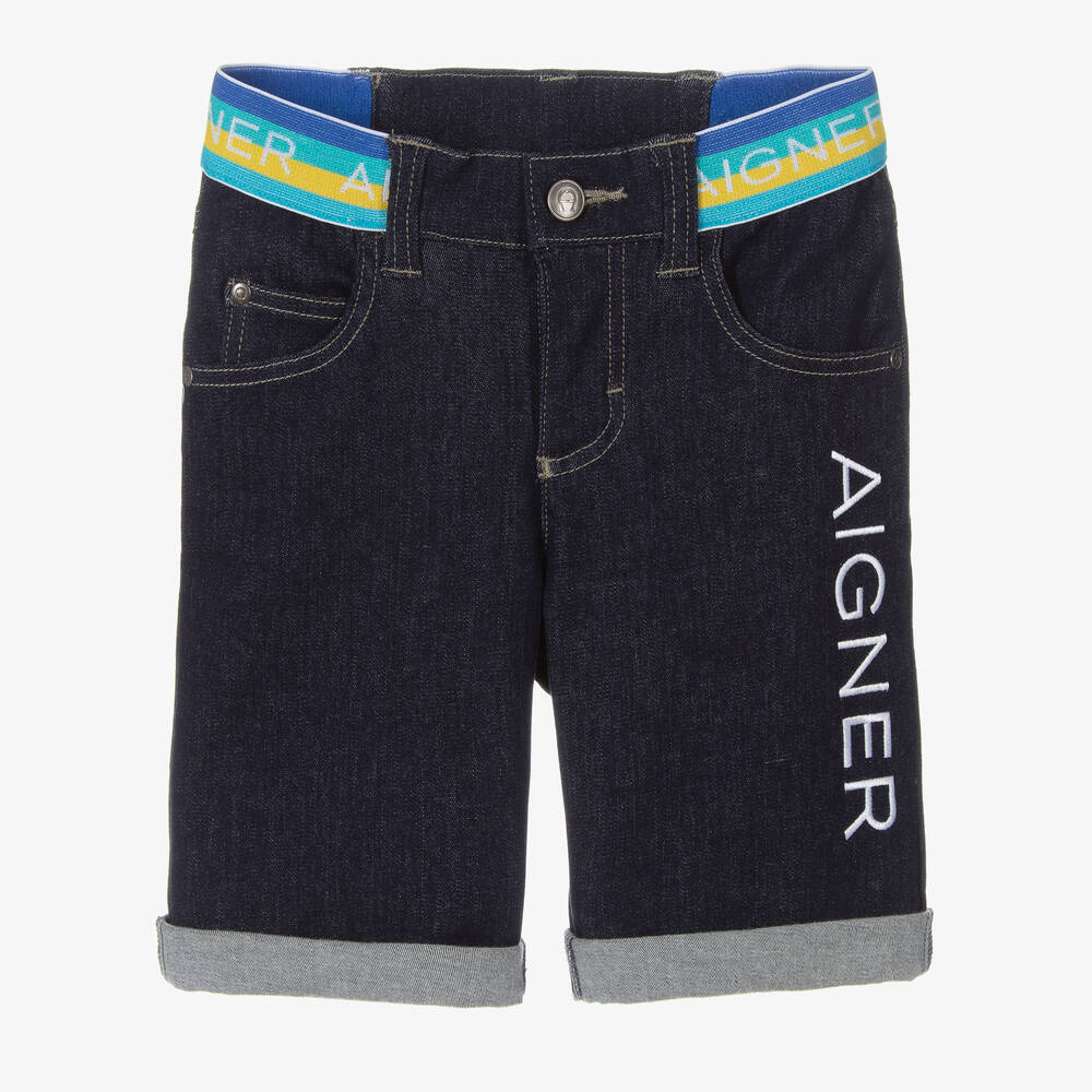 AIGNER-شورت قطن دنيم لون أزرق داكن للأولاد | Childrensalon Outlet