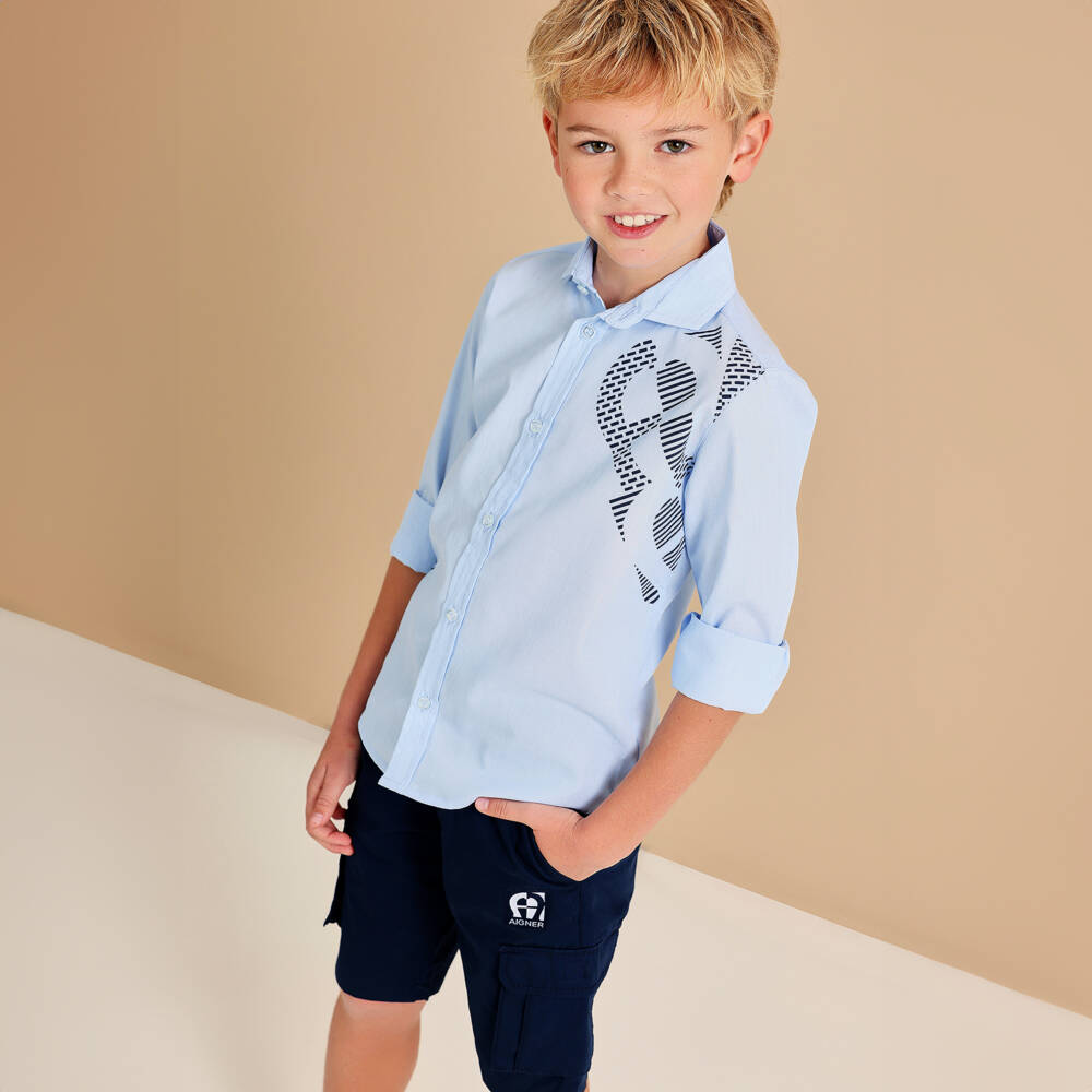 AIGNER-Элегантный синий хлопковый топ для мальчиков | Childrensalon Outlet