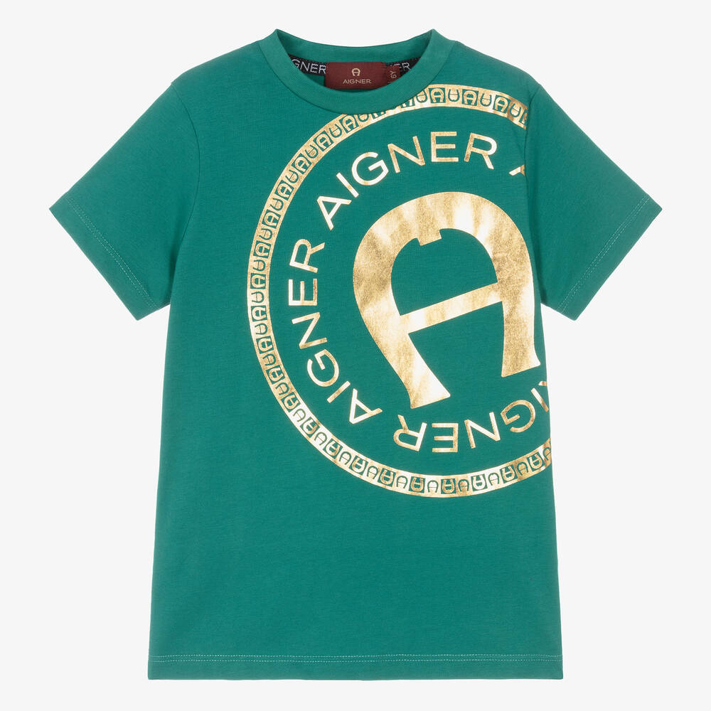 AIGNER-Boys Green Cotton T-Shirt | Childrensalon Outlet