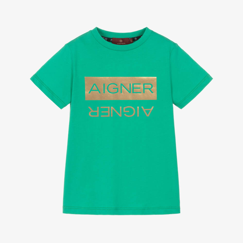 AIGNER-Boys Green Cotton T-Shirt | Childrensalon Outlet