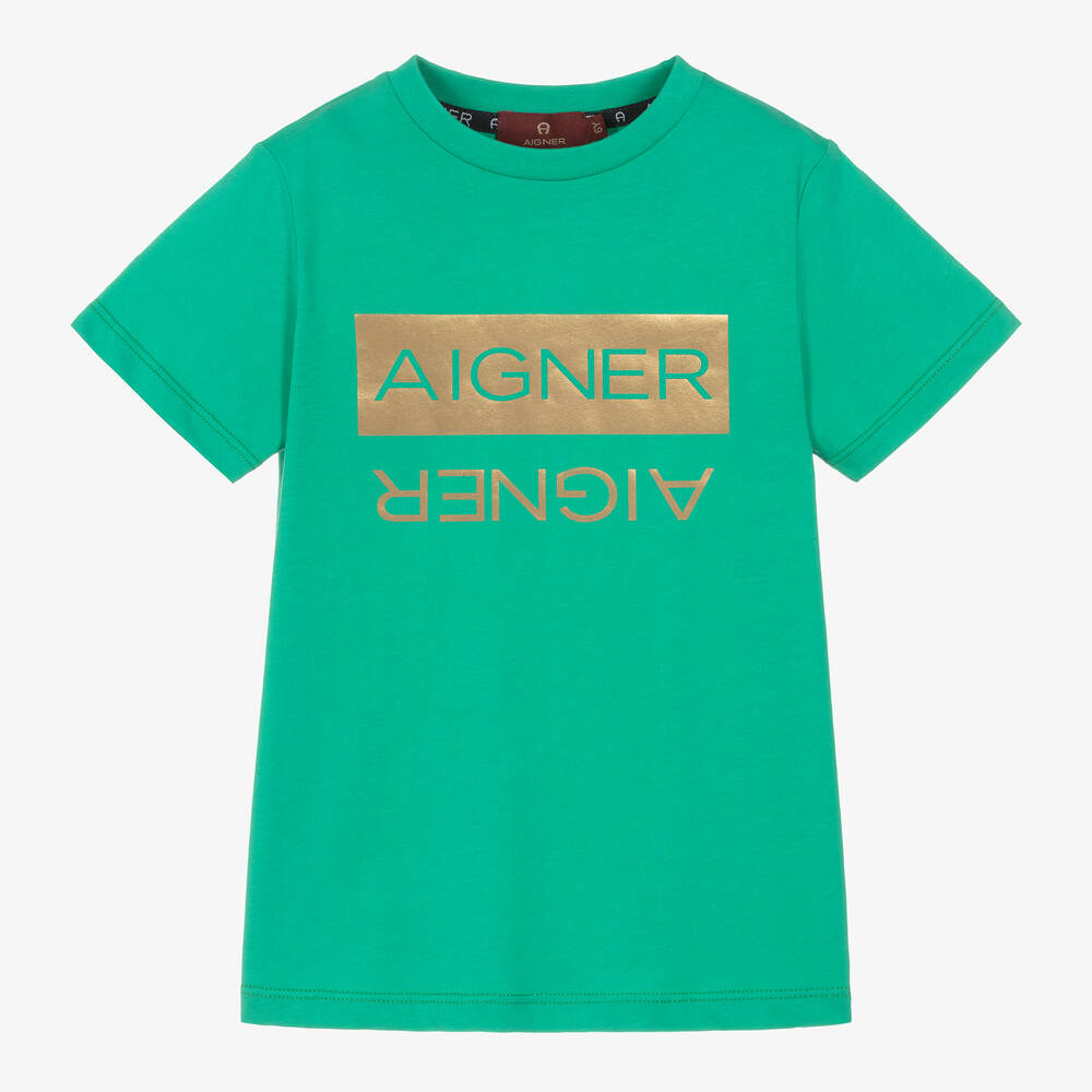 AIGNER-Boys Green Cotton T-Shirt | Childrensalon Outlet