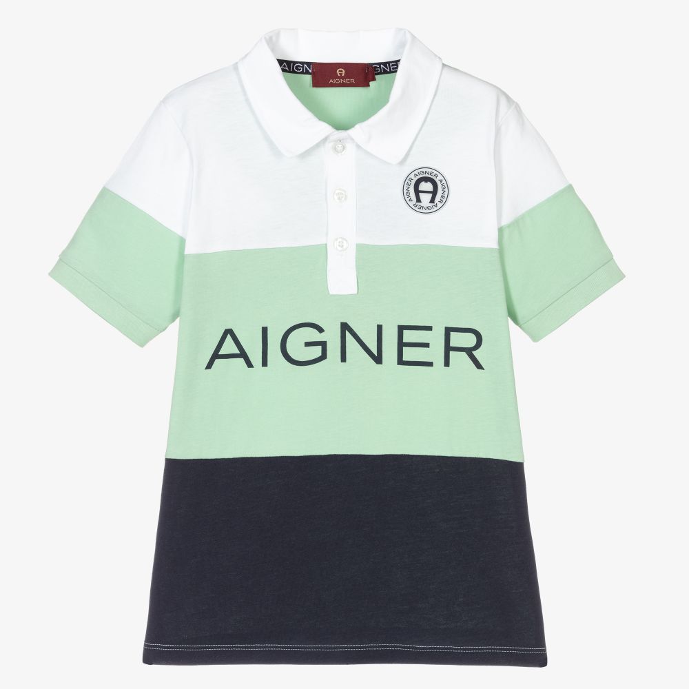 AIGNER - توب بولو قطن لون أخضر باهت للأولاد | Childrensalon