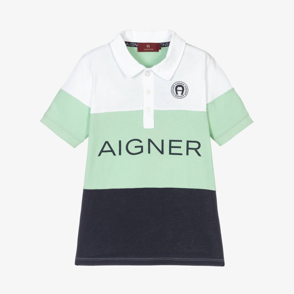 AIGNER-Boys Green Logo Polo Shirt | Childrensalon Outlet