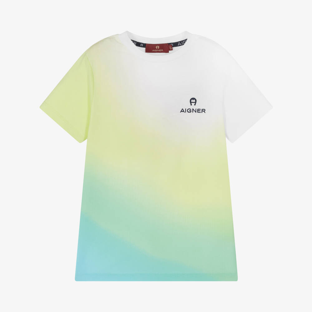 AIGNER-Boys Green Ombré Cotton Logo T-Shirt | Childrensalon Outlet
