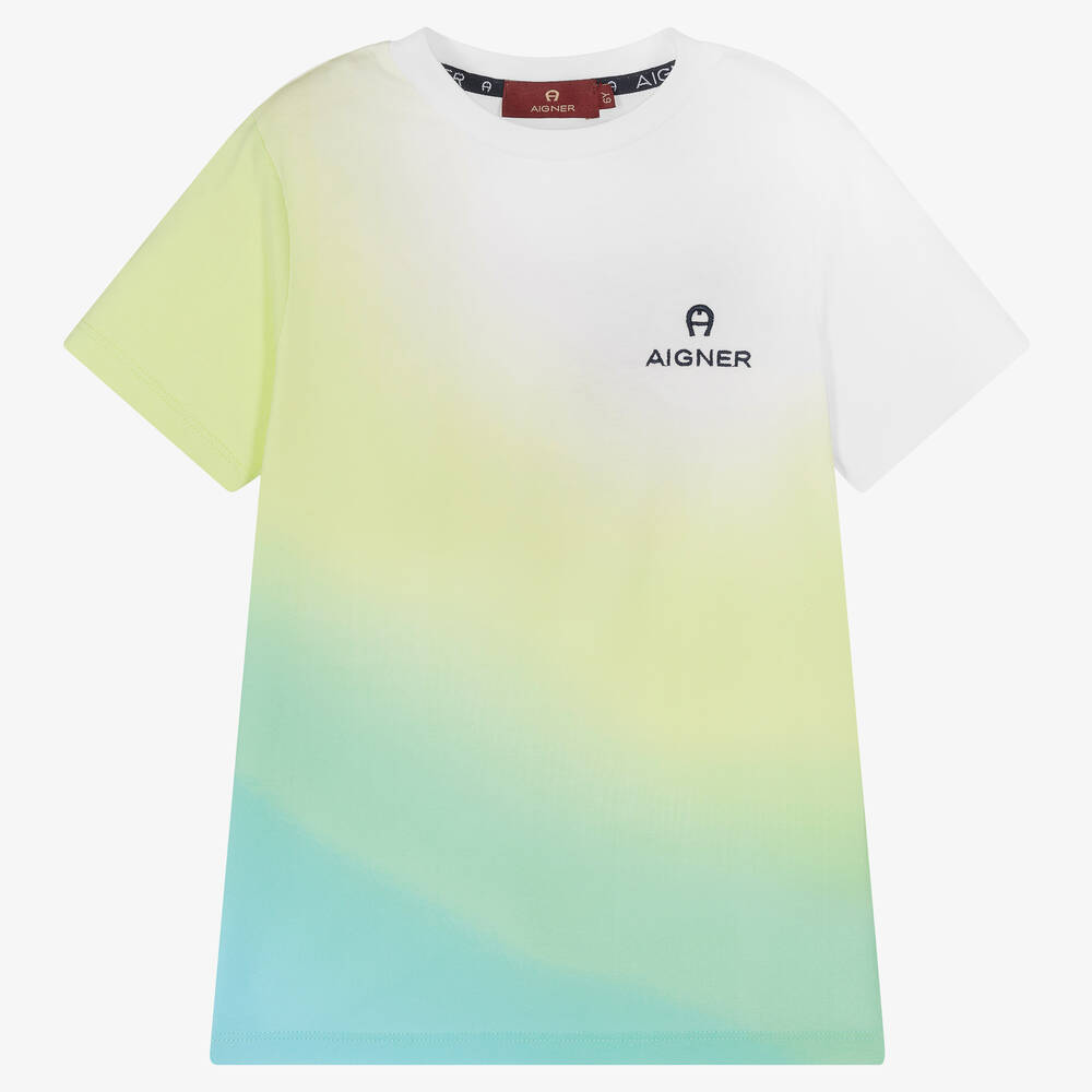 AIGNER-Boys Green Ombré Cotton Logo T-Shirt | Childrensalon Outlet