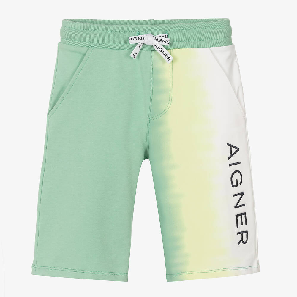 AIGNER - Boys Green Ombré Logo Shorts | Childrensalon