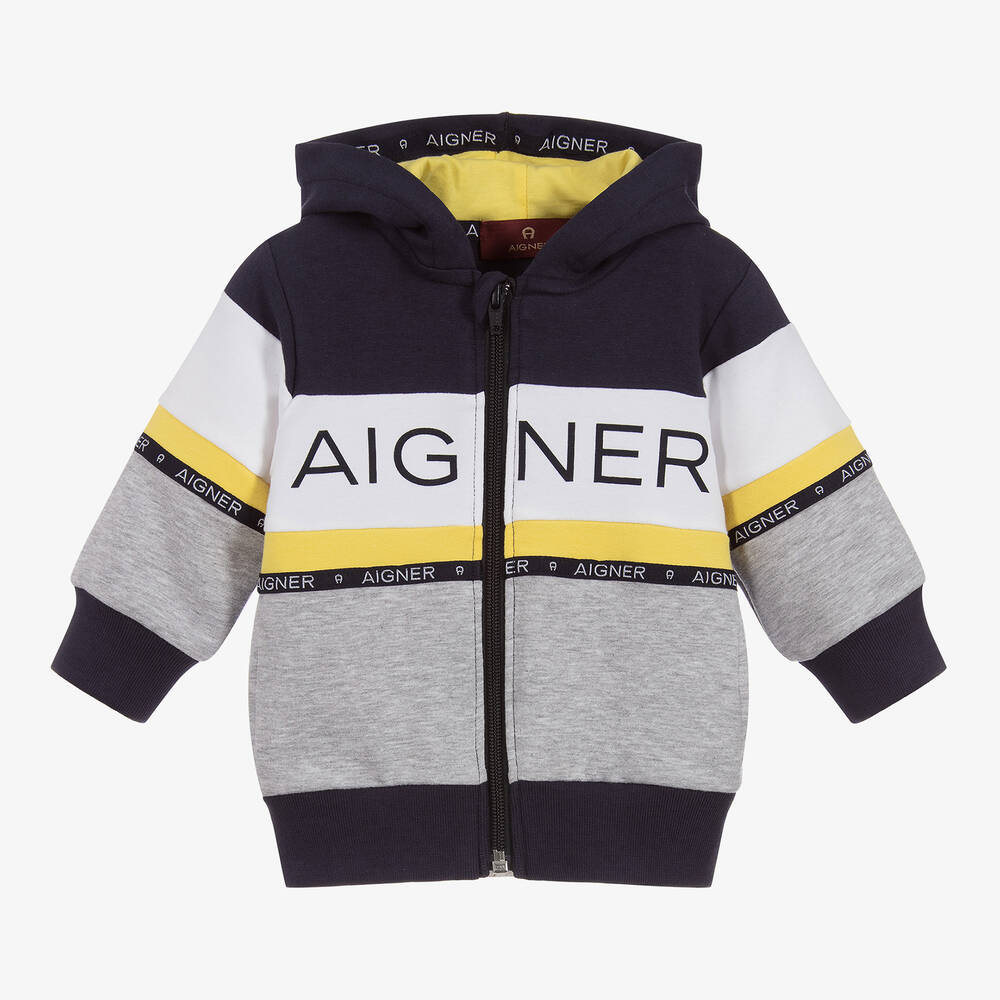 AIGNER - Boys Grey Logo Zip-Up Top | Childrensalon