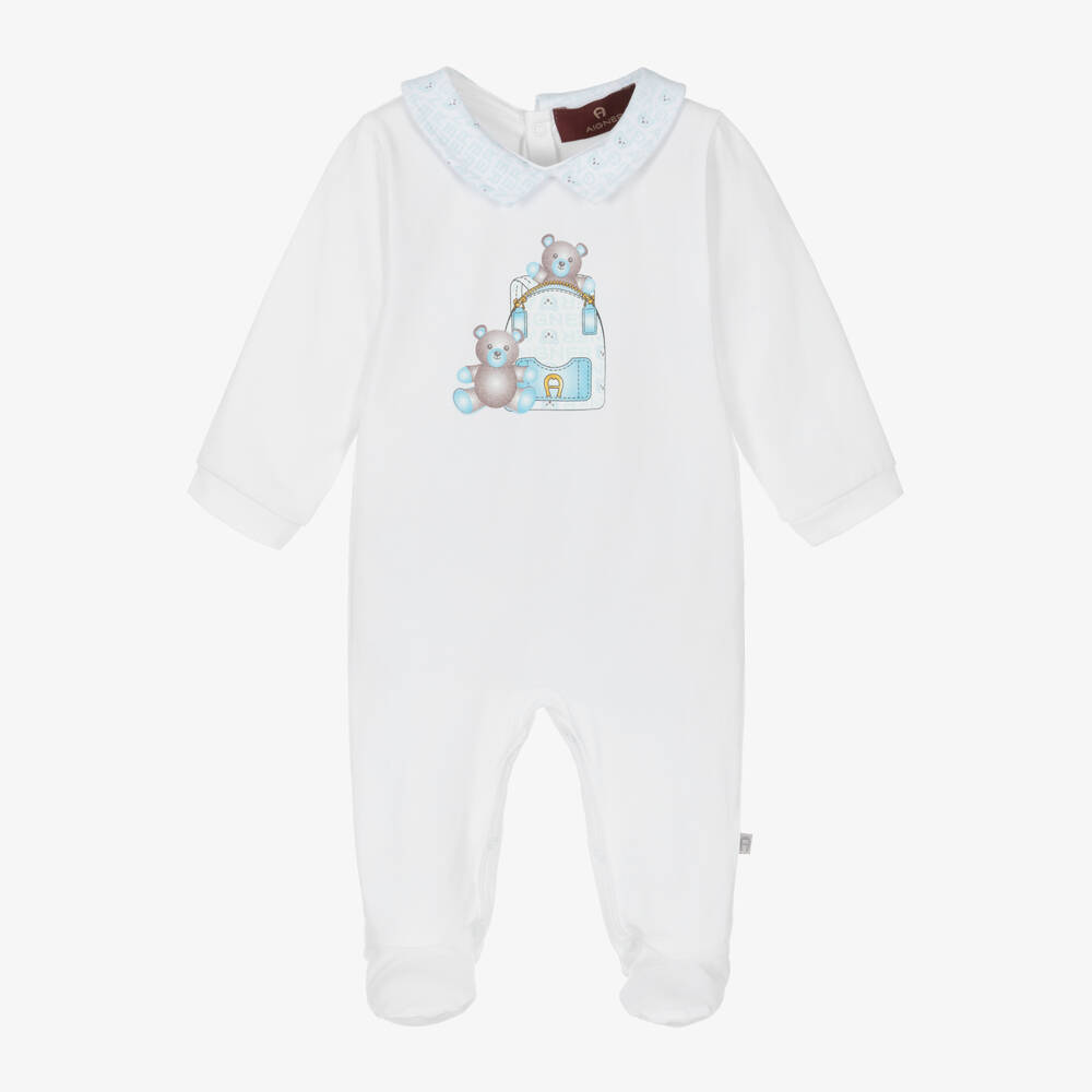 AIGNER-Boys Ivory Soft Jersey Sleepsuit | Childrensalon Outlet