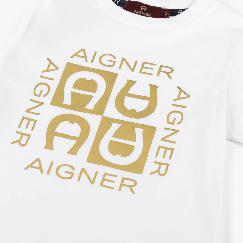 AIGNER-تي شيرت فاخر من القطن العاجي للأولاد | Childrensalon Outlet