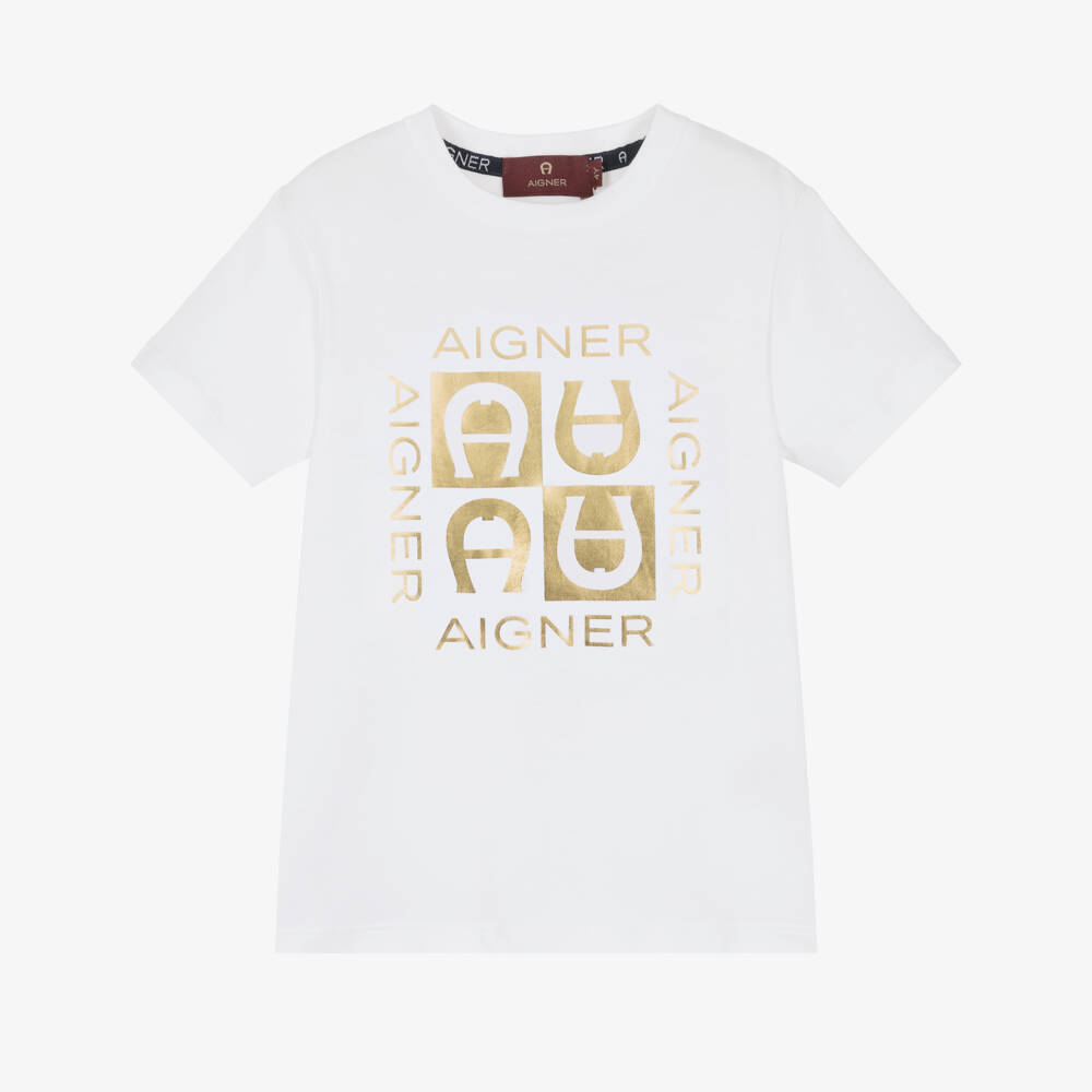 AIGNER-تي شيرت فاخر من القطن العاجي للأولاد | Childrensalon Outlet