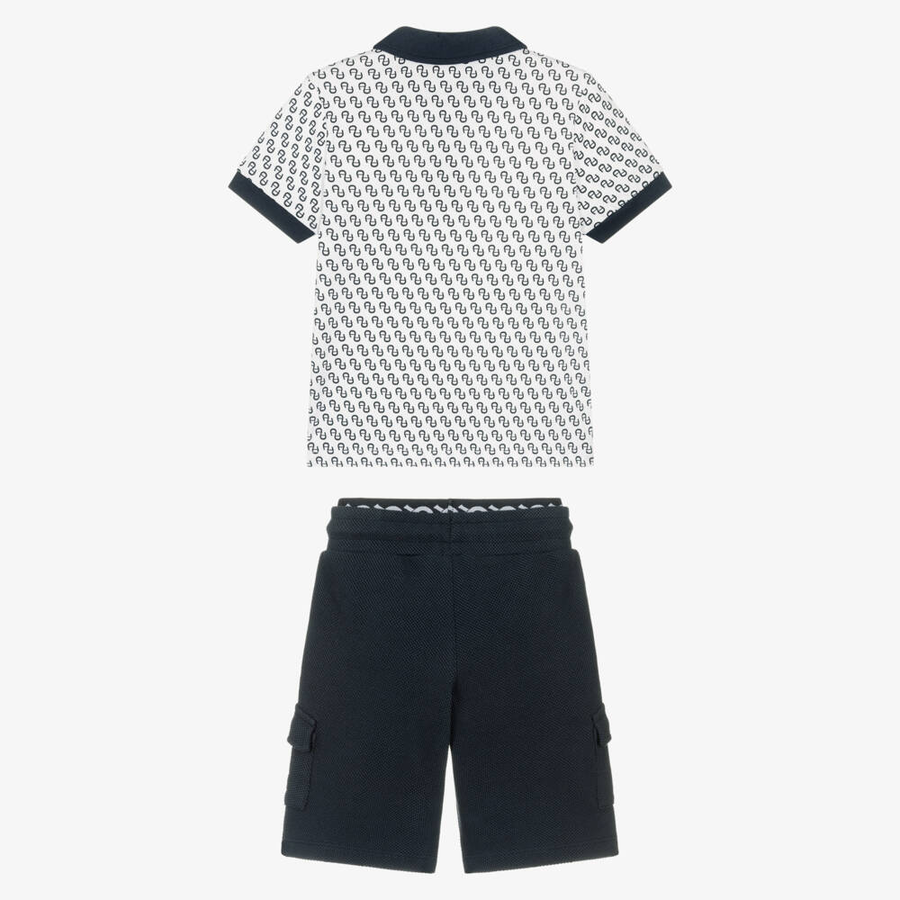 AIGNER-Boys Navy Blue Cotton A-Logo Polo Shirt & Shorts Set | Childrensalon Outlet