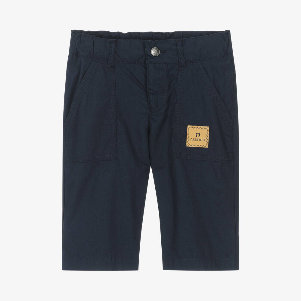 AIGNER-Boys Navy Blue Cotton Bermuda Shorts | Childrensalon Outlet