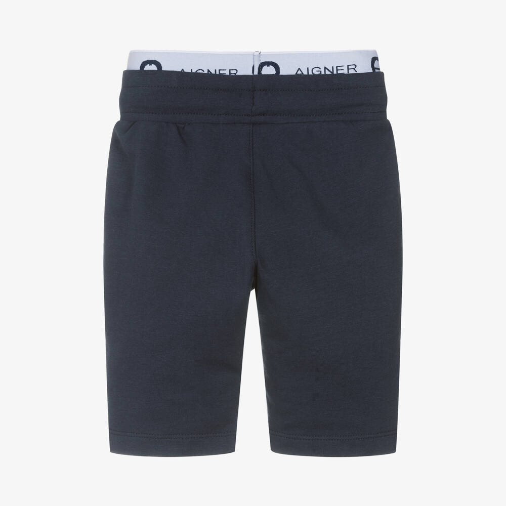 AIGNER-Boys Navy Blue Cotton Jersey Logo Shorts | Childrensalon Outlet