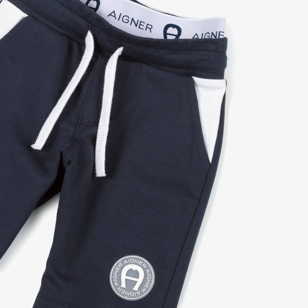 AIGNER-Boys Navy Blue Cotton Jersey Logo Shorts | Childrensalon Outlet