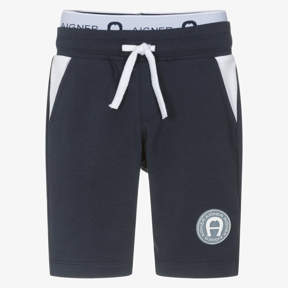 AIGNER-Boys Navy Blue Cotton Jersey Logo Shorts | Childrensalon Outlet