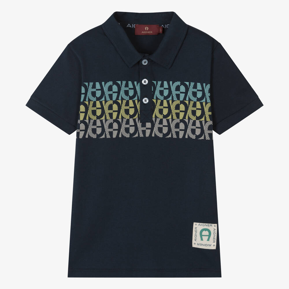 AIGNER-Boys Navy Blue Cotton Jersey Polo Shirt | Childrensalon Outlet