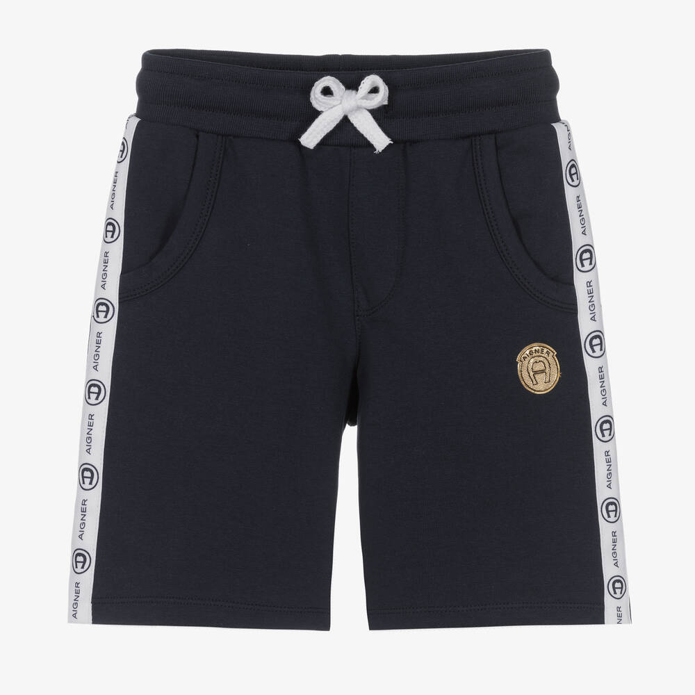 AIGNER - Boys Navy Blue Cotton Jersey Shorts | Childrensalon