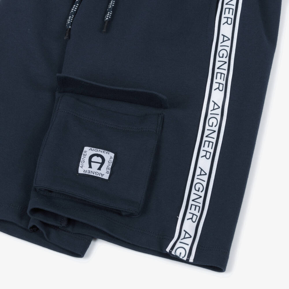AIGNER-Boys Navy Blue Cotton Jersey Shorts Set | Childrensalon Outlet