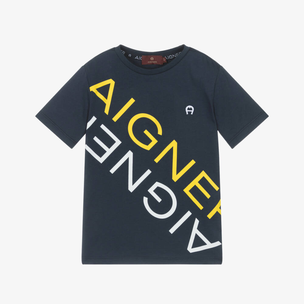 AIGNER-Синяя и жёлтая футболка с логотипом для мальчиков | Childrensalon Outlet