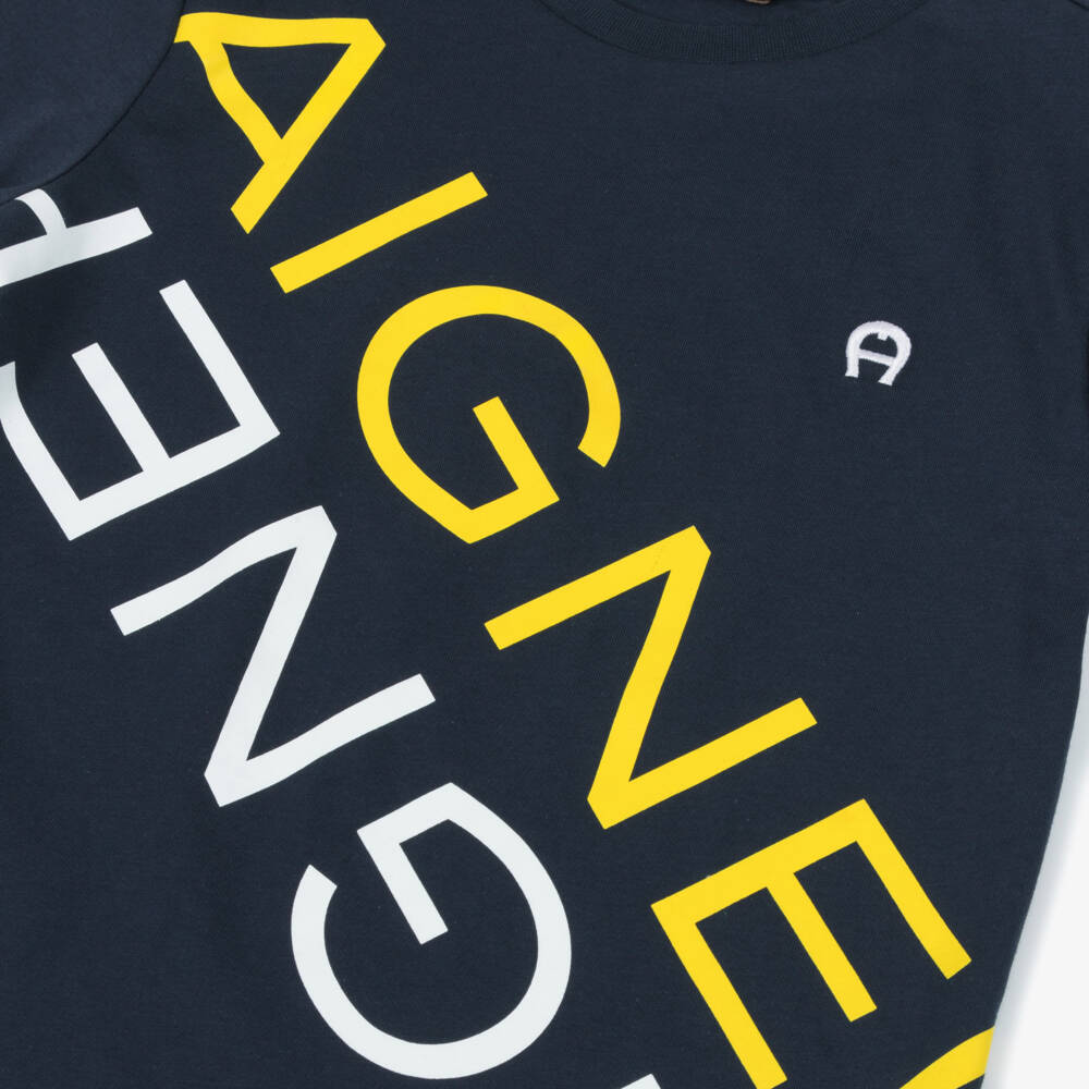 AIGNER-Синяя и жёлтая футболка с логотипом для мальчиков | Childrensalon Outlet