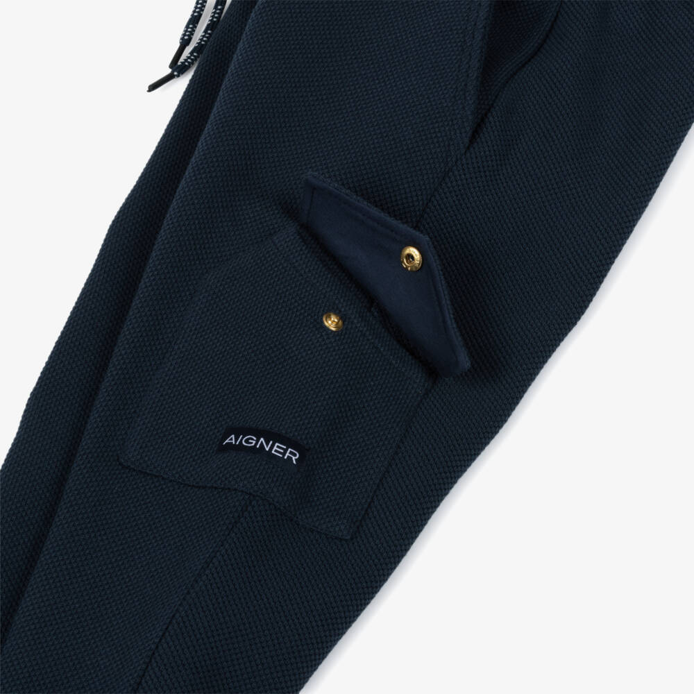 AIGNER-Boys Navy Blue Cotton Piqué Joggers | Childrensalon Outlet
