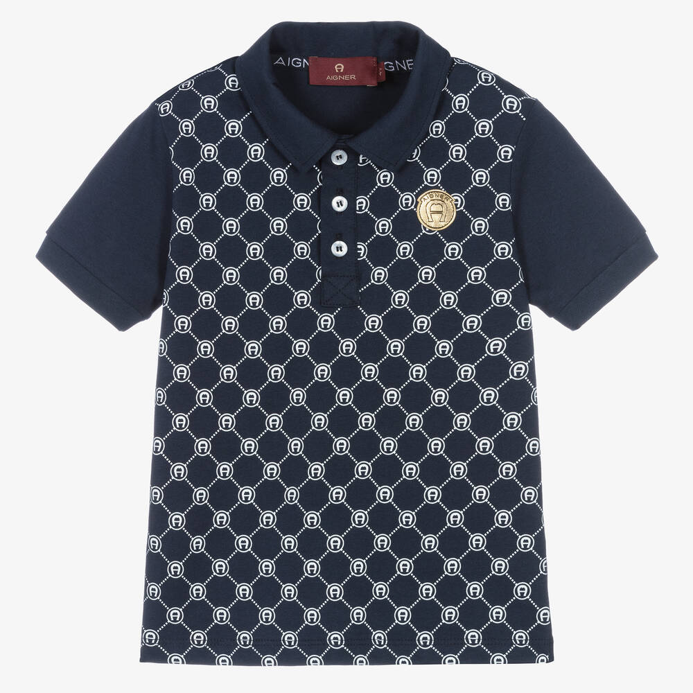AIGNER - Boys Navy Blue Cotton Polo Shirt | Childrensalon