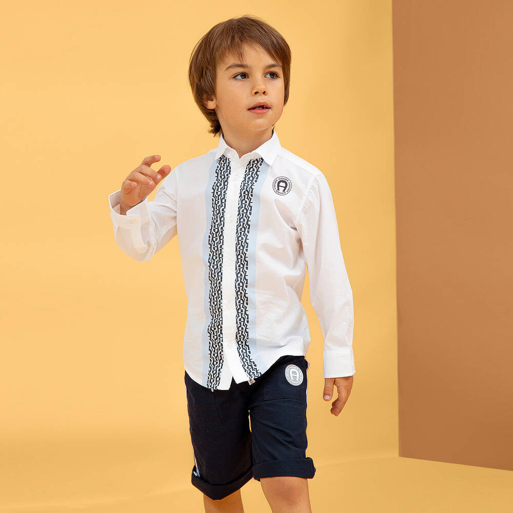 AIGNER-Boys Navy Blue Cotton Shorts | Childrensalon Outlet